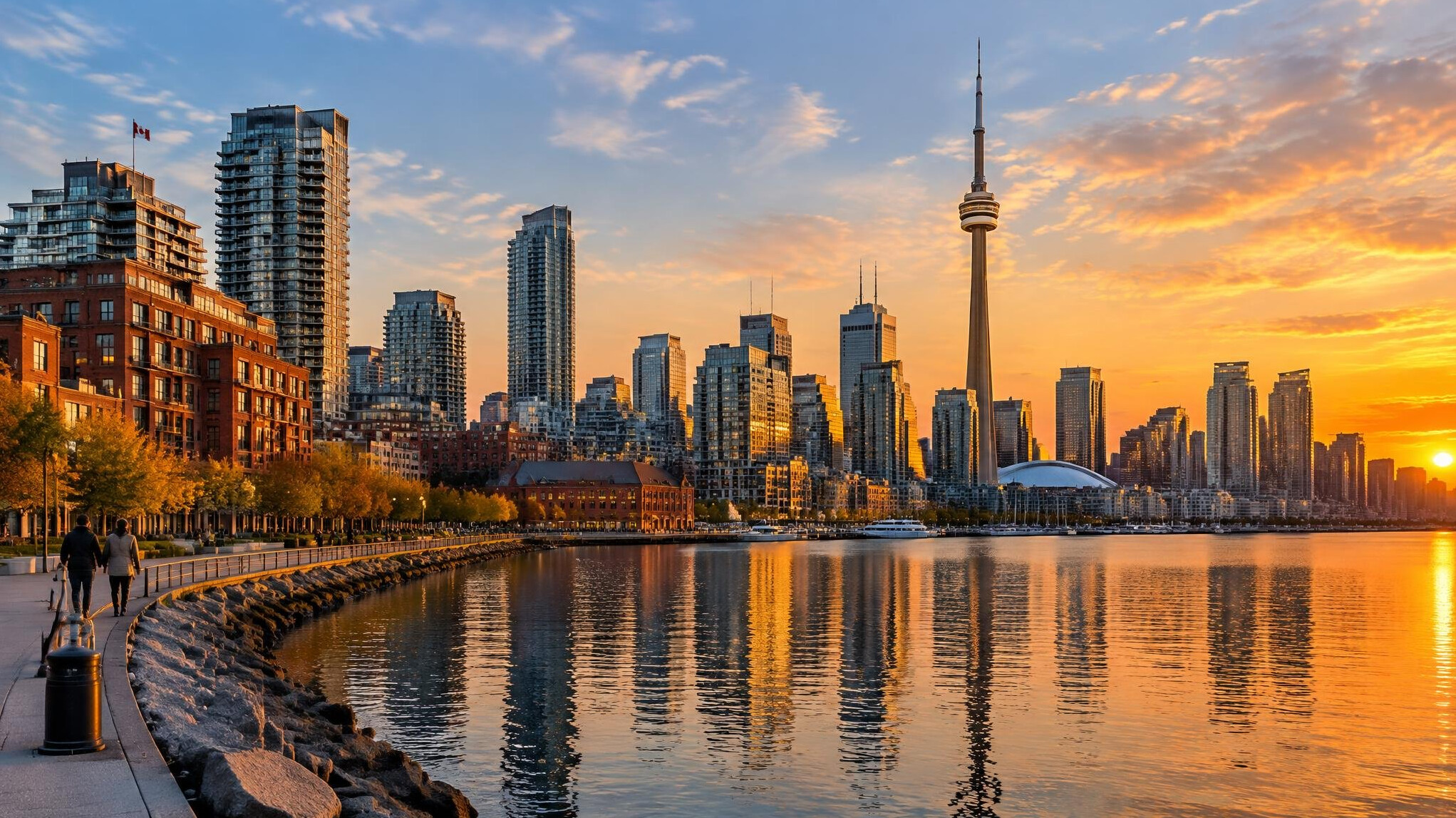 Skyline of a Canadian city at golden hour