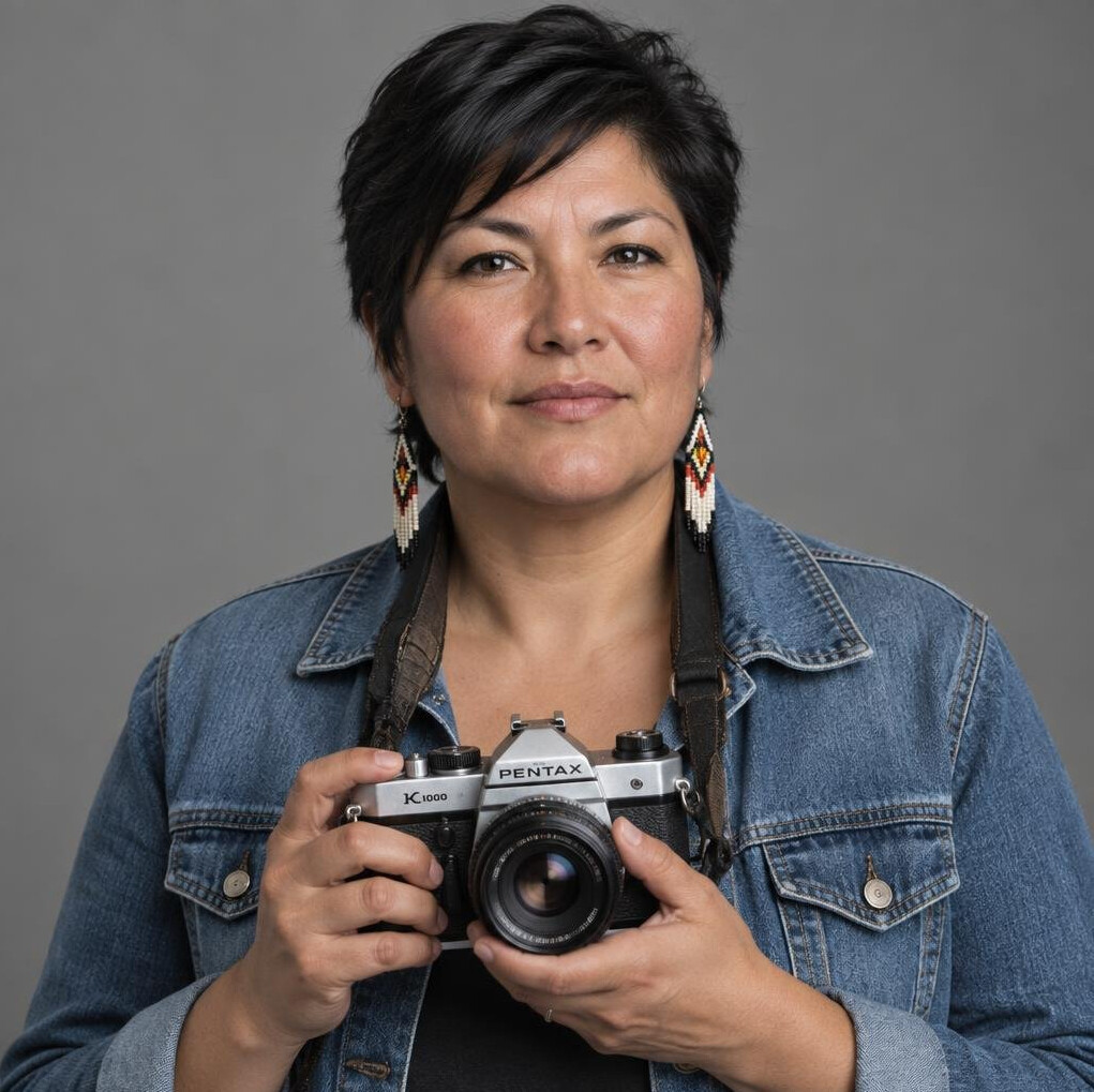 Portrait of a documentary photographer holding a camera