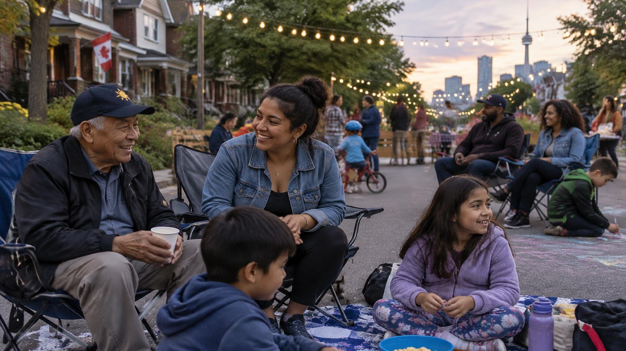 Neighbours gathered at a small community street event